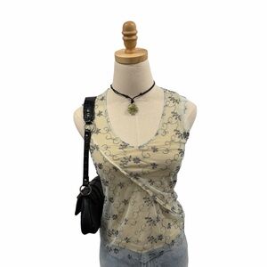InWear Sheer Embroidered Mesh Tank Top Size S Y2K Fairycore